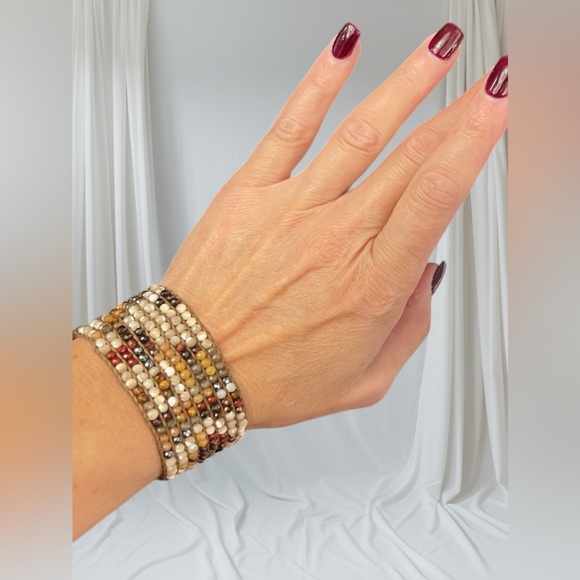 Singed Chan Luu Leather and Muli Colored Semipreciouos bead Gemstone Bracelet - Picture 2 of 10